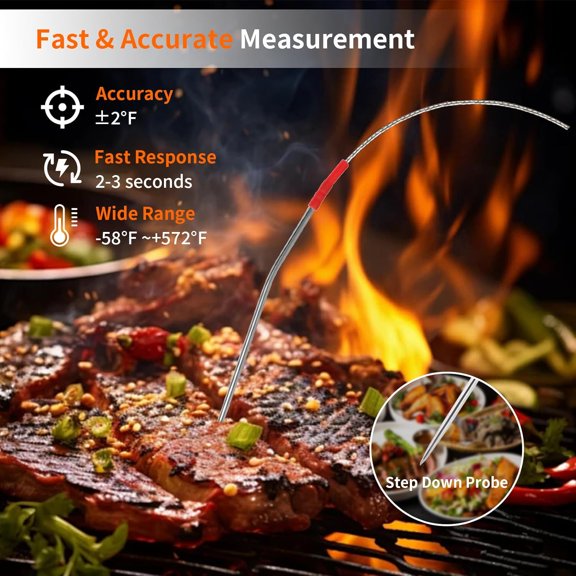 Wireless Meat Thermometer with 4 Color Probes, Bluetooth Smart BBQ Thermometer for Grilling & Smoker, Magnetic Kitchen Thermometer165ft Range Digital Remote App Monitor$$