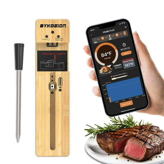 Wireless Meat Thermometer, 500ft Long Range Bluetooth Digital Food thermometers for Grilling and Smoker,Smart Meat Thermometer for Kitchen,BBQ,iOS & Android App Compatible