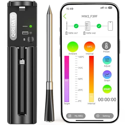 Wireless Meat Thermometer Digital: 800ft Remote, Bluetooth 5.3, Dual-Sensor Probe, App Alert for Oven BBQ Home Decor