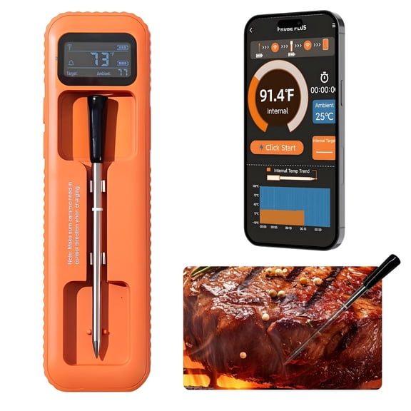 Wireless Meat Thermometer Digital with Bluetooth App Control, Gift for Mom, Rechargeable BBQ Thermometer with Probe for Smoker, Oven, Kitchen Cooking, IP67 Waterproof