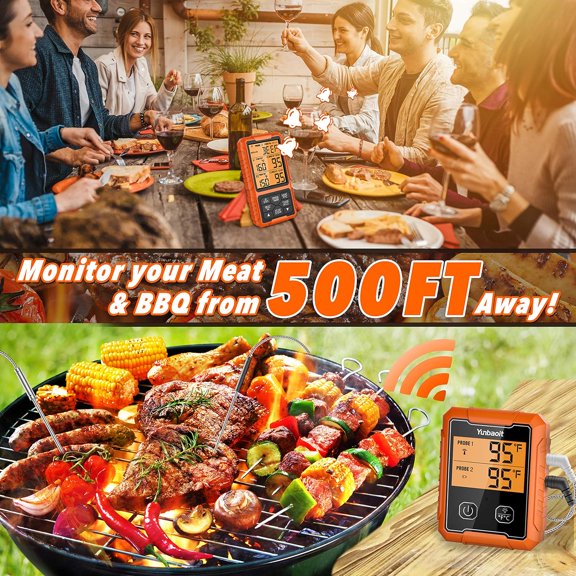 Wireless Meat Thermometer, Digital Remote Food Cooking Meat Thermometer for BBQ Grill Smoker Oven Kitchen,500 FT Range&Dual Probes