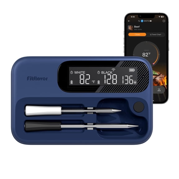 Wireless Meat Thermometer Dual Probes for Smoker, Fitflavor 5G WiFi Meat Thermometer Bluetooth Thermometer for Grill BBQ, Smart Meat Probe for Food Cook Oven Grilling Rechargeable