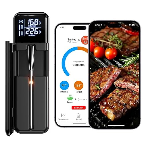 Wireless Meat Thermometer with Dual Sensors Bluetooth 5.3 Smart Cooking Thermometer for Grill, Oven, BBQ LCD Display, IP67 Waterproof, Rechargeable Booster