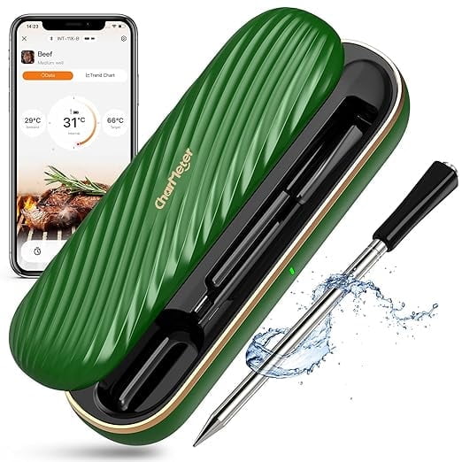 Wireless Meat Thermometer INT-11X-B, Bluetooth Meat Thermometer for Grilling and Smoking, App Remote Control, IP67 Waterproof, 25 Hours of Continuous Cooking, Stylish Gift for Men Women,Green