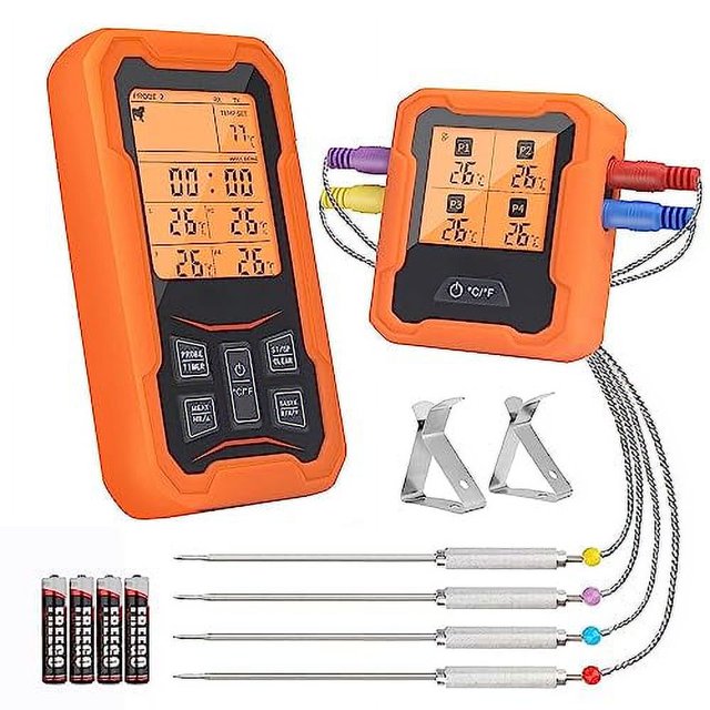 Wireless Meat Thermometer With 4 Meat Probes Cooking Food Thermometer With Alarm Calibration