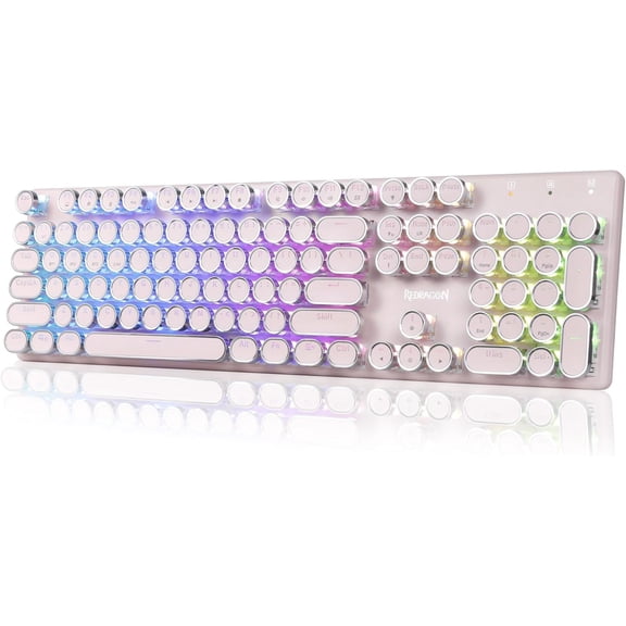Wireless Mechanical Gaming Keyboard, Bluetooth/2.4Ghz/USB-C Wired, Blue Clicky Switches, Rechargeable, Solid Metal Frame, Retro Round Keycaps, White Color