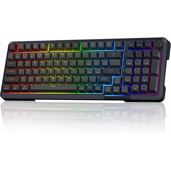 Wireless Mechanical Keyboard, 3 Mode Gasket Mounted RGB Gaming Keyboard with Volume Knob, Pre-Lubed Linear Switches, MDA-Profile, 98 Keys Hot Swappable Creamy for PC/Tablet/Xbox/PS4