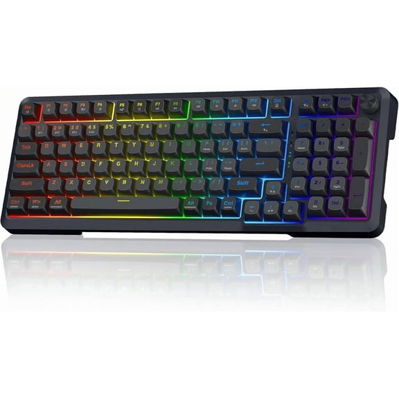 Wireless Mechanical Keyboard 3 Mode RGB Gaming Keyboard with Volume Knob Pre-Lubed Linear Switches MDA Profile 98 Keys Hot Swappable Creamy Black Gray