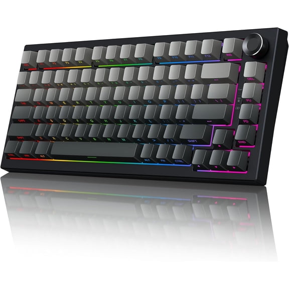 Wireless Mechanical Keyboard 75% Hot Swappable with Knob PBT Keycaps BT5.0 2.4GHz USB-C RGB Backlit
