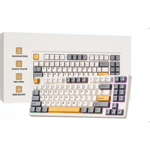 Wireless Mechanical Keyboard 75% Layout Bluetooth 2.4GHz USB-C RGB Backlit Hot-Swappable Linear Switch Retro Beige
