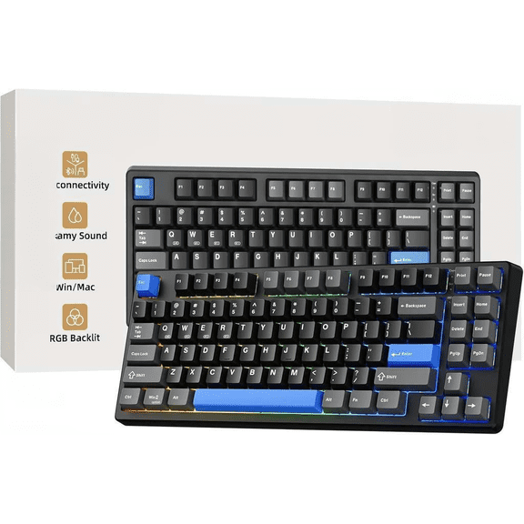 Wireless Mechanical Keyboard 75% Layout Bluetooth 2.4GHz USB-C RGB Backlit Hot-Swappable Linear Switch Textured Black