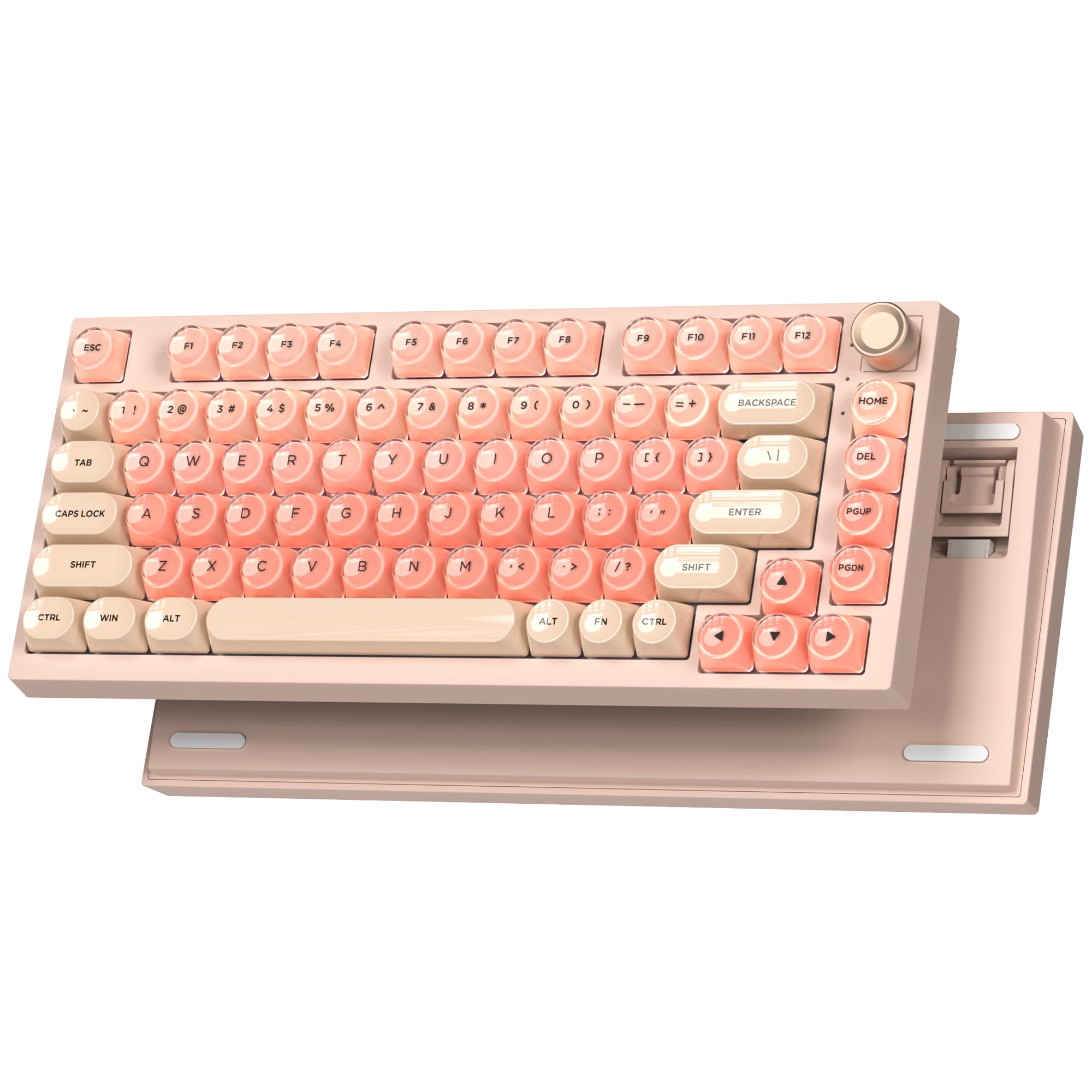 Wireless Mechanical Keyboard, 75% Layout Creamy Keyboard with Knob, Jelly Keycaps, Hot Swap Gasket Custom Structure, Pre-lubed Switches, RGB Backlit, Bluetooth/Type-C/2.4G