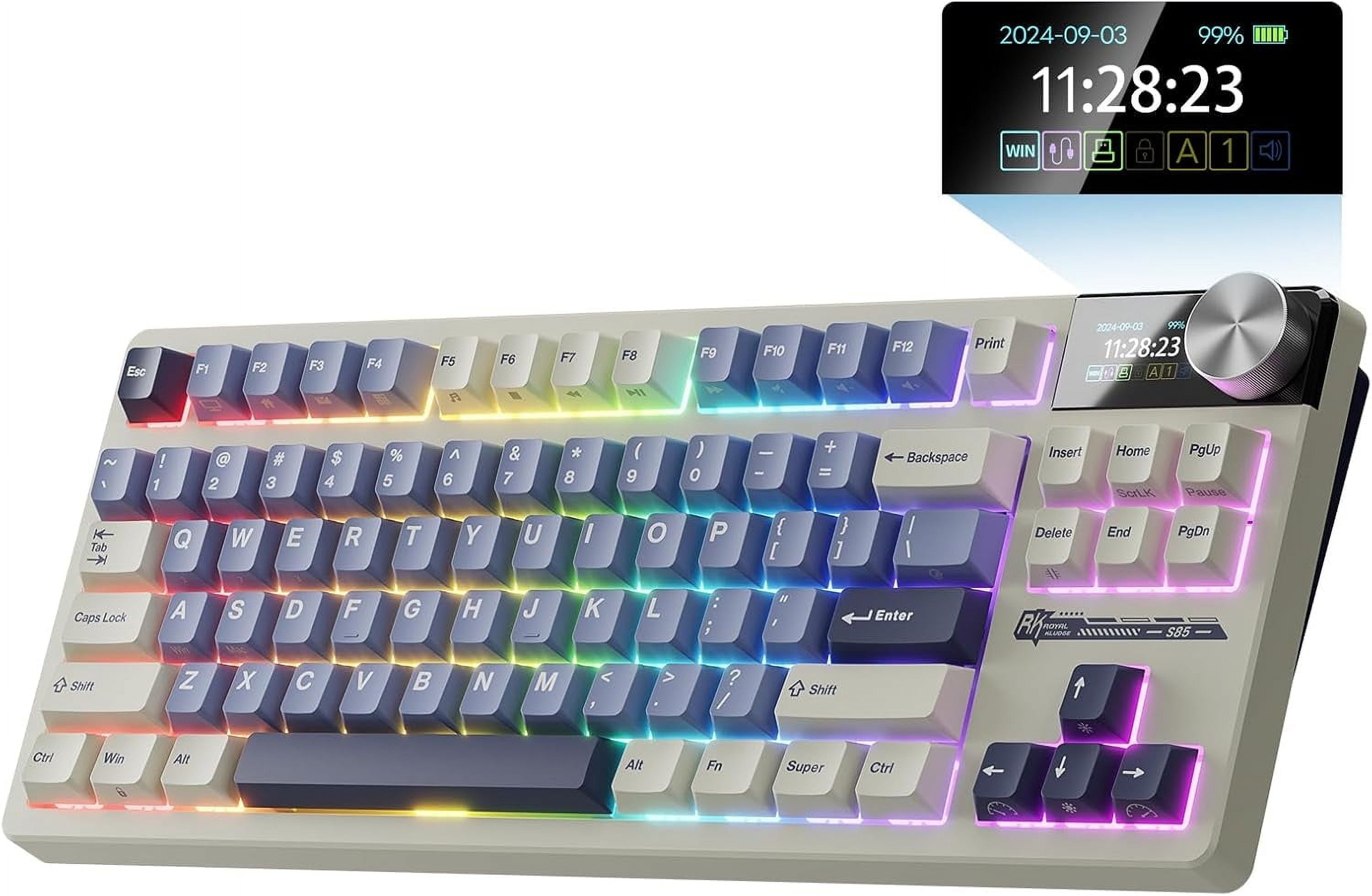 Wireless Mechanical Keyboard, 85% Wireless Gaming Keyboard, TKL Keyboard with Display & Ratchet Knob, Custom Linear Silent Switches, Triple-Mode, 7200mAh Battery