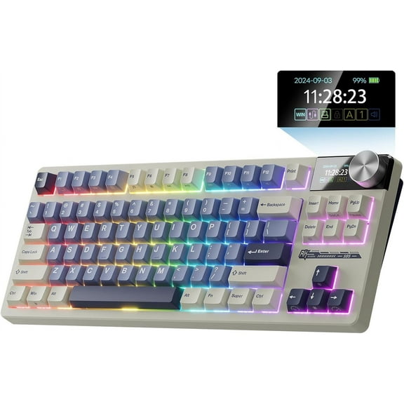 Wireless Mechanical Keyboard, 85% Wireless Gaming Keyboard, TKL Keyboard with Display & Ratchet Knob, Custom Linear Silent Switches, Triple-Mode, 7200mAh Battery