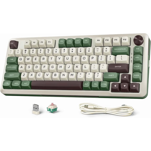 Wireless Mechanical Keyboard with Gasket Mount, RGB Backlight, Volume Knob, MDA Profile, Pre-Lubed Linear Switches, 81-Key 75% Layout, Tri-Mode Connectivity, Matcha Green