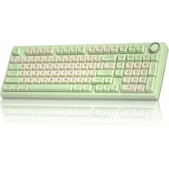 Wireless Mechanical Keyboard with Quiet Switches Hot Swappable Pre-Lubed RGB Backlit Gasket Structure 96% Layout Control Knob GreenWhite Silent Switch