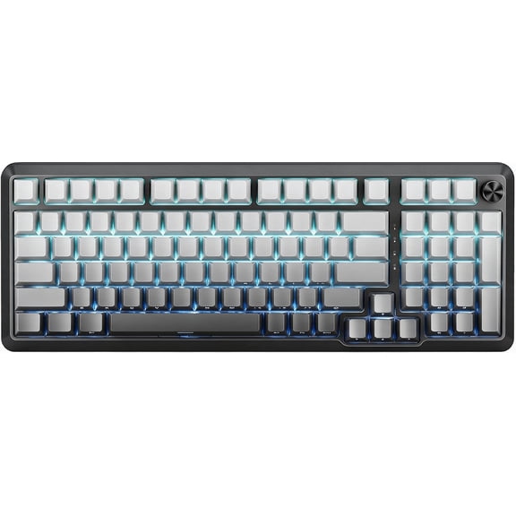 Wireless Mechanical Keyboard with Knob Gasket Structure Tri-Mode BT5.0 USB-C 2.4GHz Hot Swappable RGB Backlit PBT Keycaps Gray Gradient