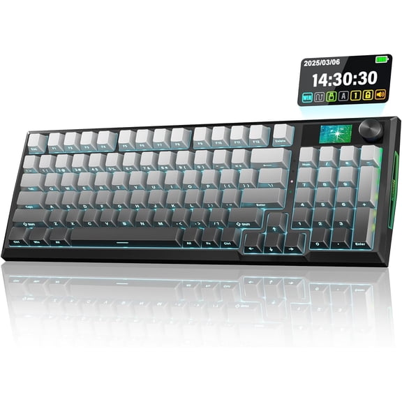 Wireless Mechanical Keyboard with LCD Screen and Knob, Tri-Mode Connectivity, 95-Key Hot-Swappable, PBT Keycaps, Linear Switches, Grey