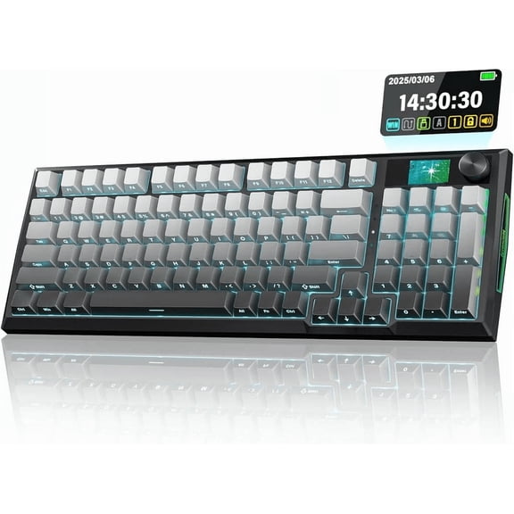 Wireless Mechanical Keyboard with LCD Screen and Knob, Tri-Mode Connectivity, 95-Key Hot-Swappable, PBT Keycaps, Linear Switches, Grey
