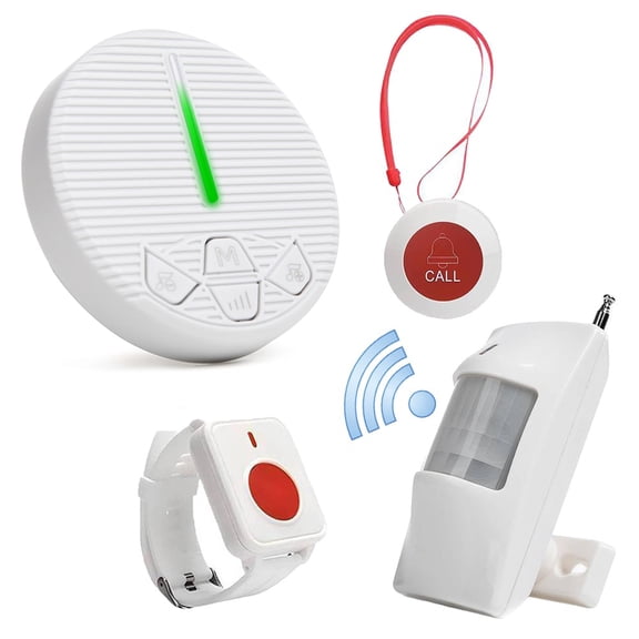 Wireless Medical Alert Button Senior Emergency Call System, Loud Alarm, Fall Detection, Ideal for Seniors Dementia Patients & Disabled (Battery Included)