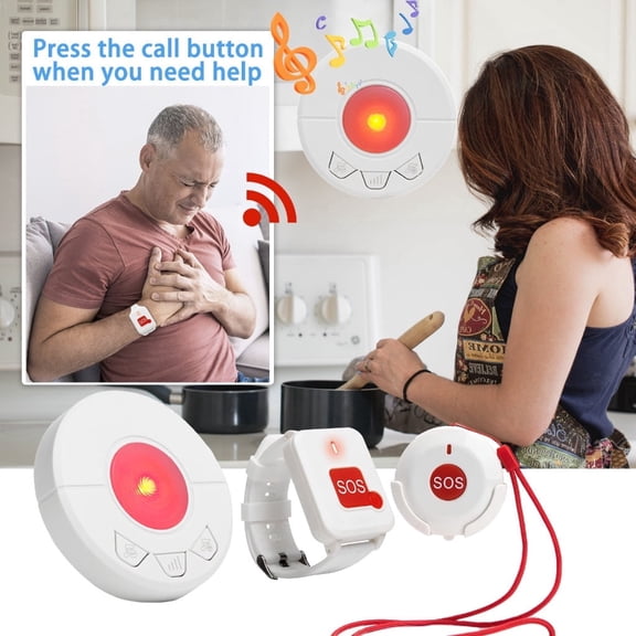 KOQICALL Wireless Life Alert System, Medical Alert Device with Caregiver Call Button & Pager, Waterproof Wrist Emergency Button for Seniors, No Monthly Fee,Father’s Day Gift for Dad