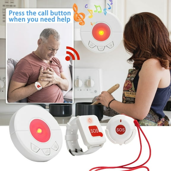 Wireless Medical Alert Device Set with 1 Caregiver Pager, 1 Emergency Alert Button & 1 Wrist Button for Elderly Call Button Nurse Calling Alert System Call Bell Elderly Patient Disabled