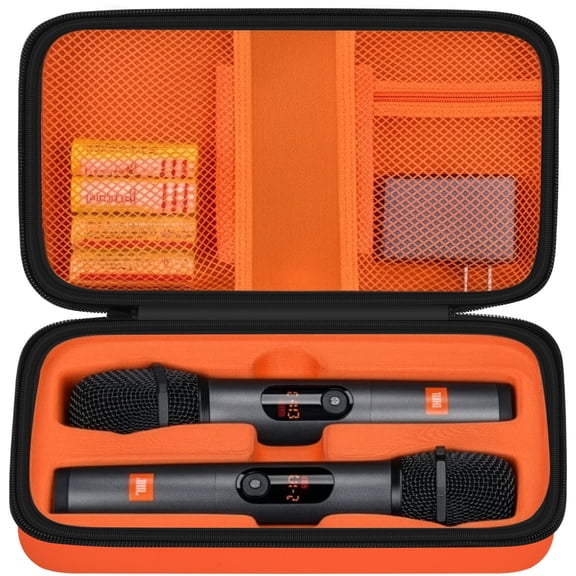 Wireless Microphone Case Compatible with JBL Wireless Two Microphone System, Handheld Storage Box for Singing or Karaoke-Orange (Box Only)