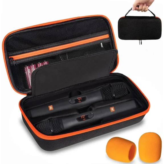 Wireless Microphone Case for JBL Wireless Two Microphone System, Dual Wireless Microphone Case for Party Box, Singing Karaoke for JBL Mic, Receiver, Adapter, AA Batteries-Orange (Box Only)