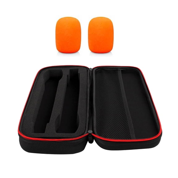 Wireless Microphone Case Storage Box Double Handheld Mic Travel Box with Windscreen for Karaoke Singing Party Accessory