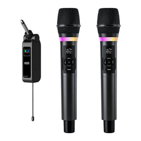 Wireless Microphone, Dual Handheld 2.4G Dynamic Mic with Rechargeable Receiver,Professional Karaoke Microphone, Dual Vocal Pickup with mute echo,treble,bass control , for Singing, Speech, PA System
