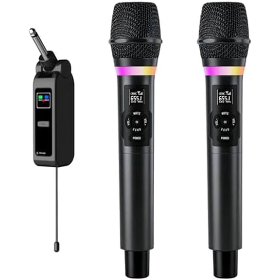 Wireless Microphone, Dual Handheld 2.4G Dynamic Mic with Rechargeable ReceiverProfessional Karaoke Microphone, Dual Vocal Pickup with mute echo,treble,bass control , for Singing, Speech, PA System