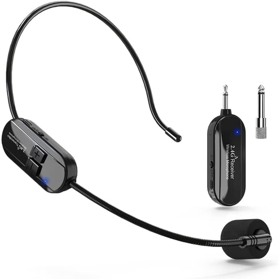 Wireless Microphone Headband, 2.4G 2 in 1 Wireless Headband Microphone, 50M Range, Head Microphone for Tour Guide, Voice Amplifier, PA System, Teaching, Fitness