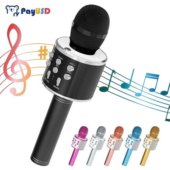 Wireless Microphone for Kids Bluetooth Karaoke Microphone for adults 5-in-1 Portable Handheld Mic Speaker Birthday Christmas Gifts Toys for Girls Boys Adults All Age, Black