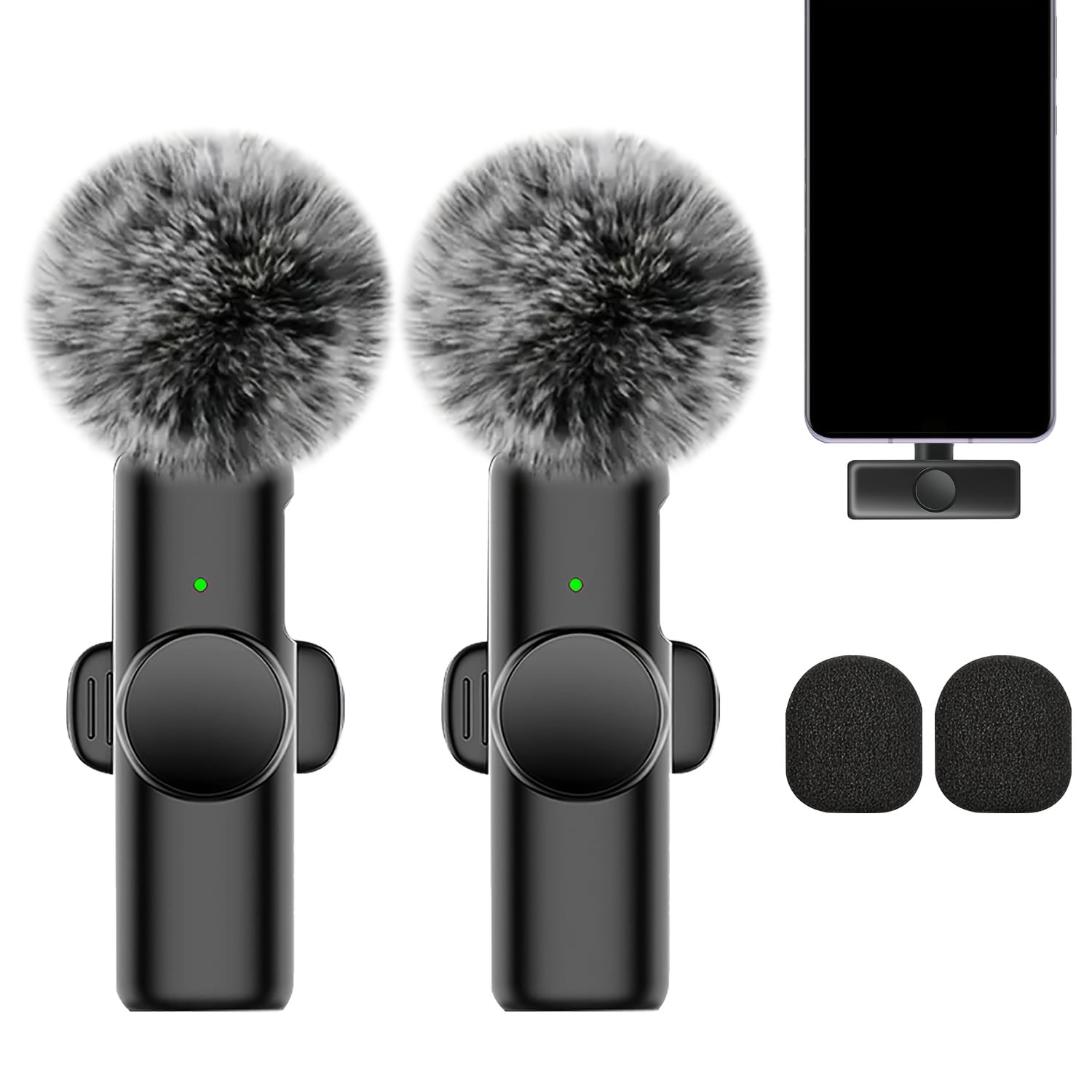 Wireless Microphone with Noise Cancelling, USB-C Rechargeable Clip-on Mic, Plug & Play for Content Creation, Recording, Interviews, Gaming, Singing & Phone