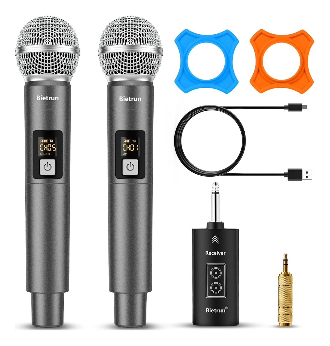 Wireless Microphone,Plug&Play Microphone for Singing,Karaoke,Dual Cordless Dynamic Handheld Wireless Mic with Rechargeable Receiver for 1/4'',1/8'',Clear Sound for Adult,Wedding,Party,Church,UHF 98FT