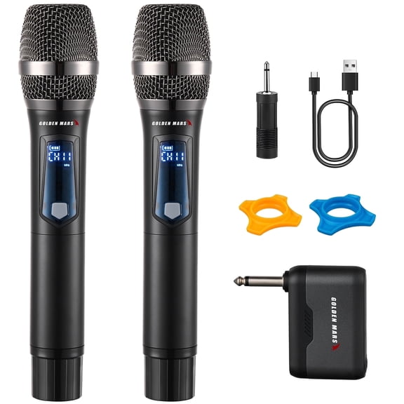 Wireless Microphone, Professional Updated 2.4G Rechargeable 2 Handheld Microphones System with 300 FT Extra Long Distance Stable Receiving for Karaoke Singing Wedding DJ Party Speech Church Classroom