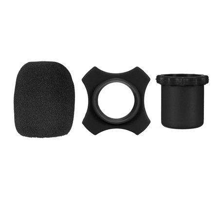 Wireless Microphone Protective Kit Black Anti-rolling Slip Holder + Foam Mic Cover + Bottom Rod Sleeve Holder