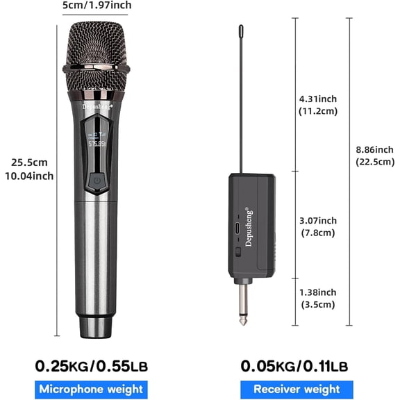 Wireless Microphone,Rechargeable Wireless Dual Mic,Dual Handheld Dynamic Mic for Karaoke Singing, Wedding, DJ, Party, Speech, Church, Class Use,PA System,200ft,Gray (one Microphone)