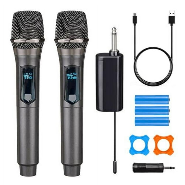 Wireless Microphone,Rechargeable Wireless Dual UHF Microphone,Dual Handheld Dynamic Wireless Mic for Karaoke Singing, Wedding, DJ, Party, Speech, Church, Class Use,PA System,200ft,Gray