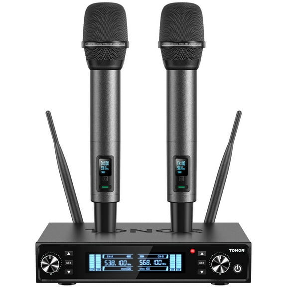 Unbranded Wireless Microphone System, Auto Scan & Pair, Rechargeable, Gray, 2-Pack