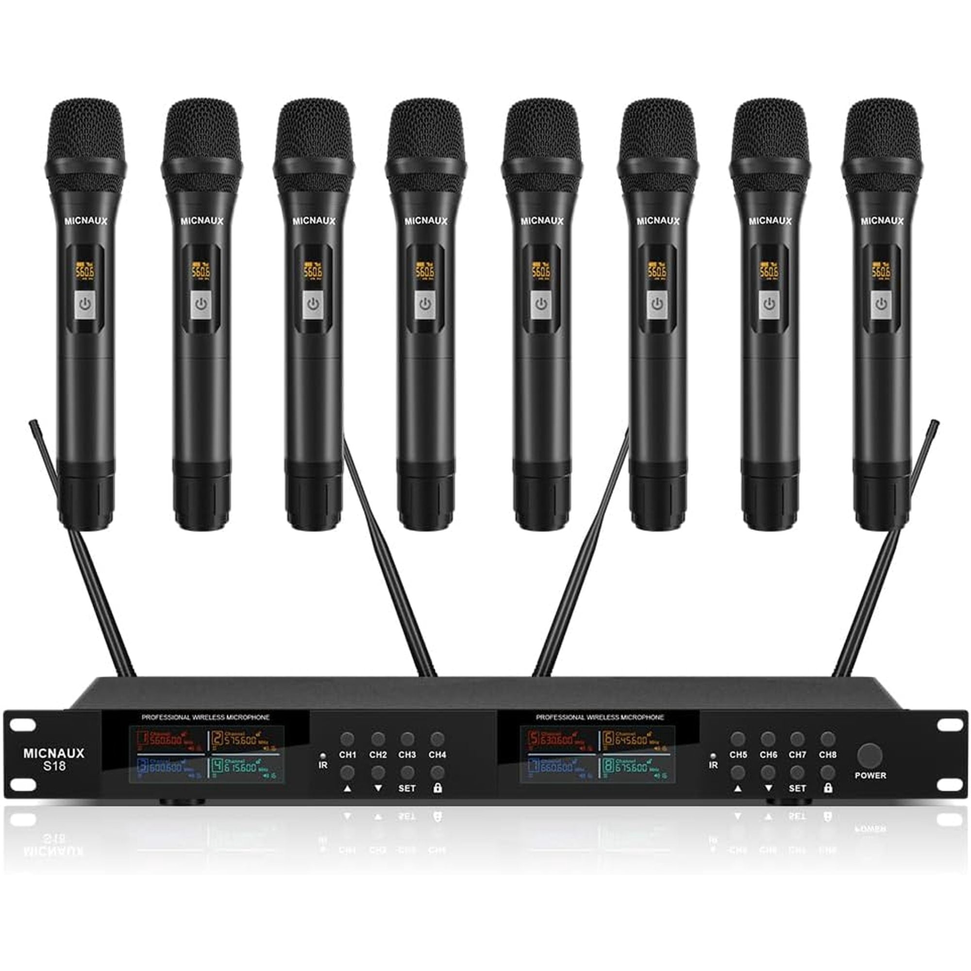 Microphone Shops Wireless Microphone System, Pro 8 Channel UHF Mics Set with Metal ...