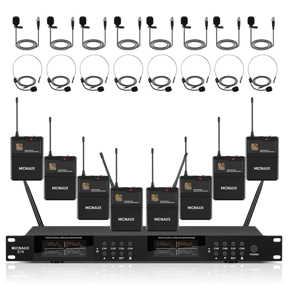 Wireless Microphone System, Pro 8 Channel UHF Mics Set with Metal Cordless Handheld Mics & Receiver, 200 Adjustable Frequency, 300ft Range for Singing, Church, Karaoke, Party