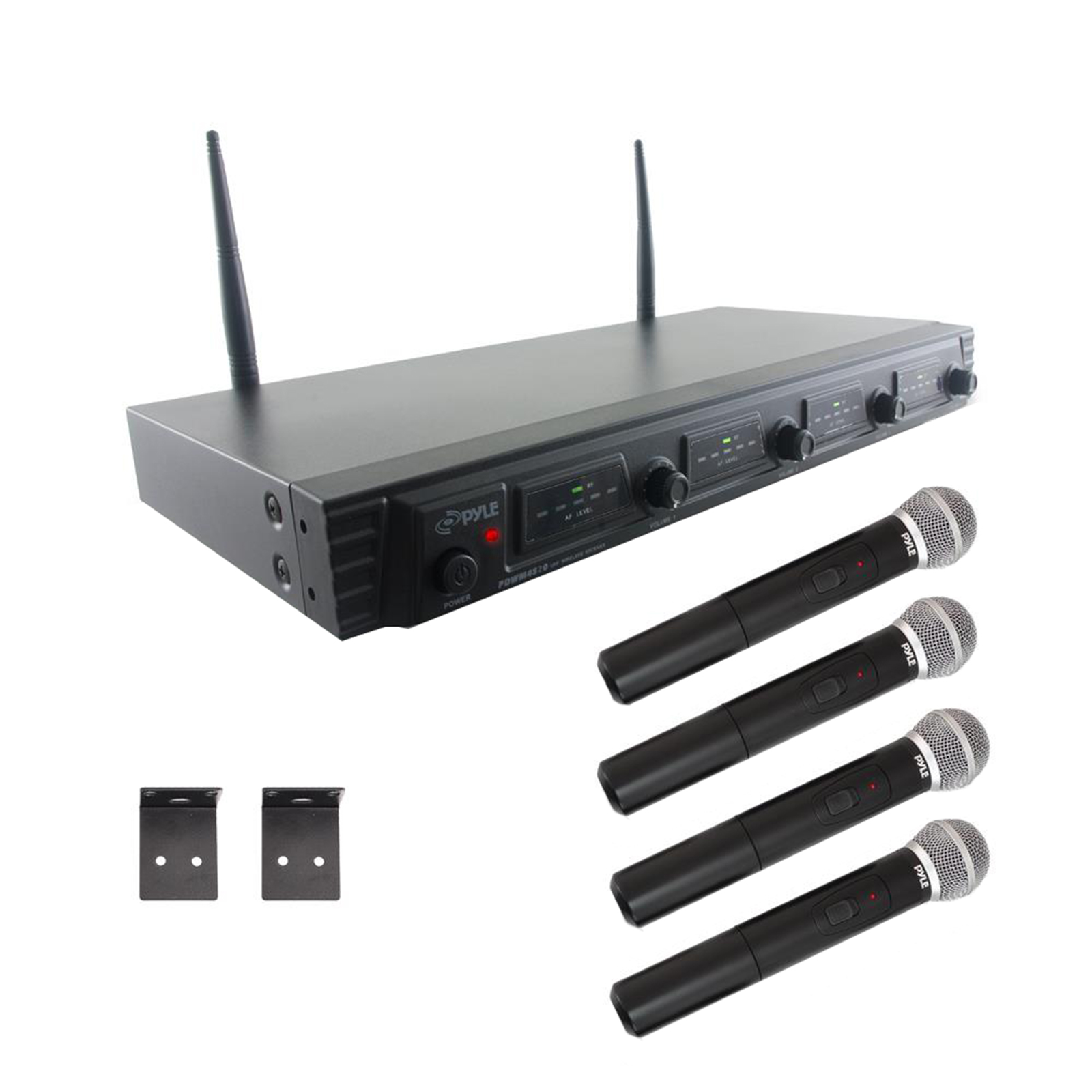 Wireless Microphone System, UHF Quad Channel Fixed Frequency, Rack Mountable, Includes (4) Handheld Microphones - image 1 of 1