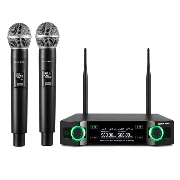 Wireless Microphone System, Upgraded 2.4GHz Rechargeable Professional AI Automatic Channel Connection Wireless Microphones Set with 300ft Receiving Distance for Singing Karaoke DJ Church