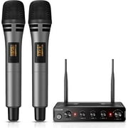 Wireless Microphone Systems, TONOR Professional Dual UHF Cordless Karaoke Microphone Set TW350 Grey
