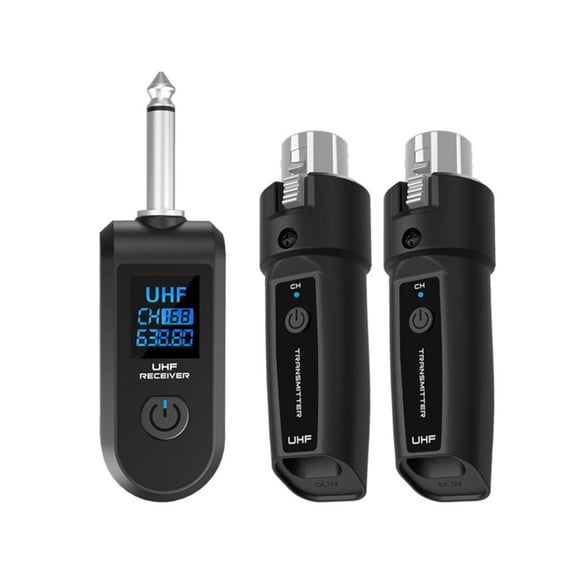 Wireless Microphone Transmitter Receiver 2.4Ghz, XLR Microphone Wireless System,Portable Rechargeable Wireless Mic Adapter for Electric Guitar Bass,Audio Mixer, Dynamic Mic,1 Receive 2 Transmit