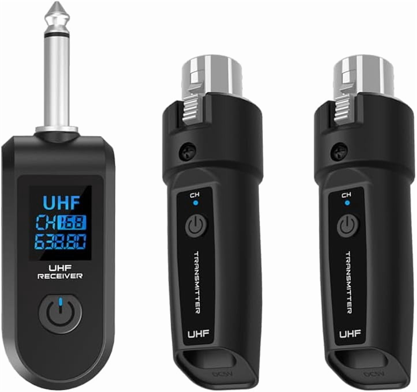 Wireless Microphone Transmitter Receiver 2.4Ghz, XLR Microphone Wireless System, Rechargeable Wireless Mic Adapter for Audio Mixer, Dynamic Mic, Electric Guitar Bass(1 receive + 1 transmit)