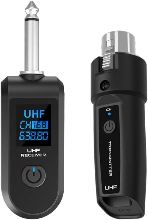 Wireless Microphone Transmitter Receiver 2.4Ghz, XLR Microphone Wireless System, Rechargeable Wireless Mic Adapter for Audio Mixer, Dynamic Mic, Electric Guitar Bass(1 receive + 1 transmit)
