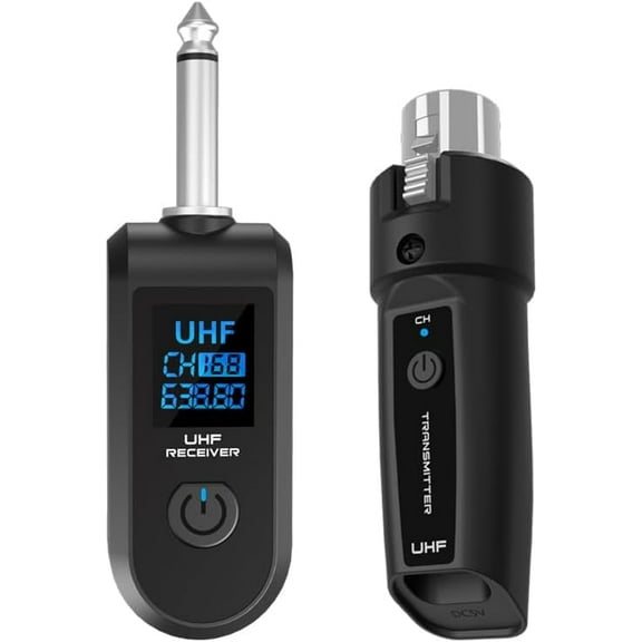 Wireless Microphone Transmitter Receiver 2.4Ghz, XLR Microphone Wireless System, Rechargeable Wireless Mic Adapter for Audio Mixer, Dynamic Mic, Electric Guitar Bass(1 receive + 1 transmit)