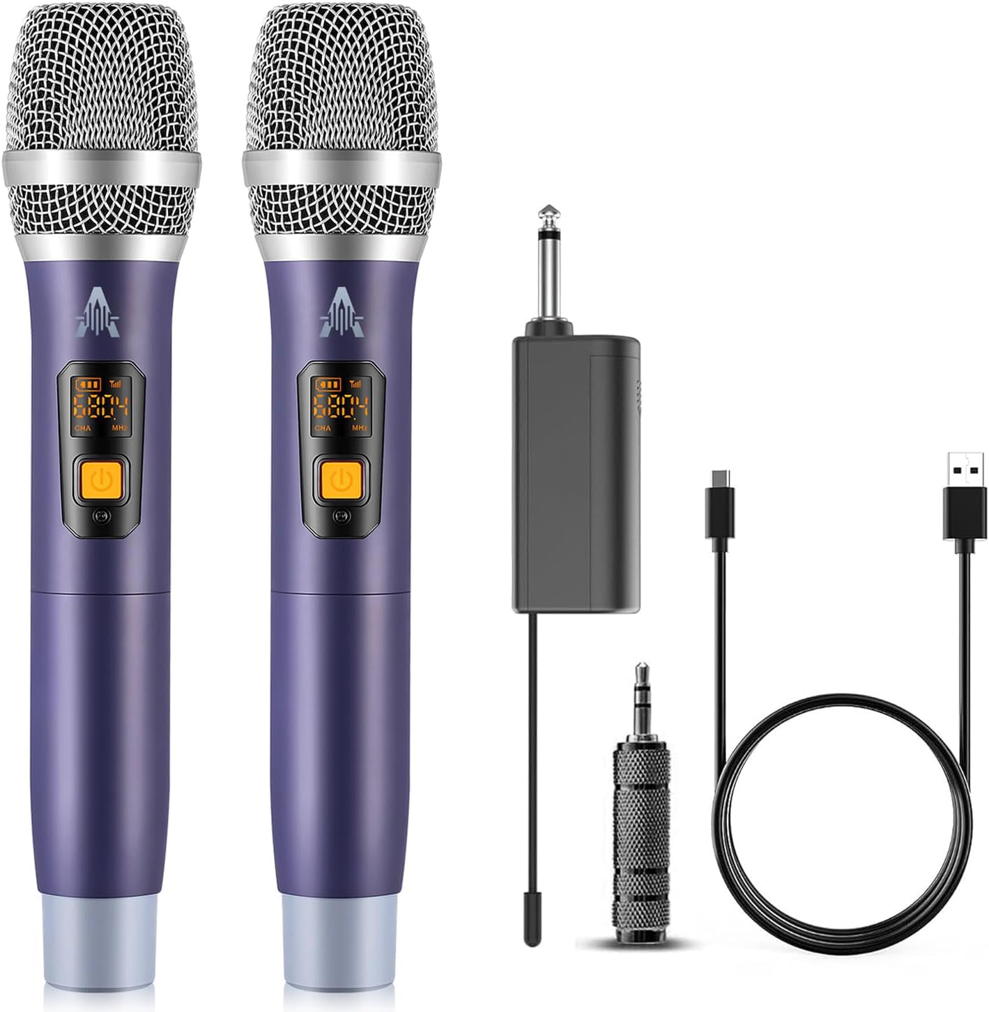Wireless Microphone, UHF Metal Dual Handheld Cordless Dynamic Mic